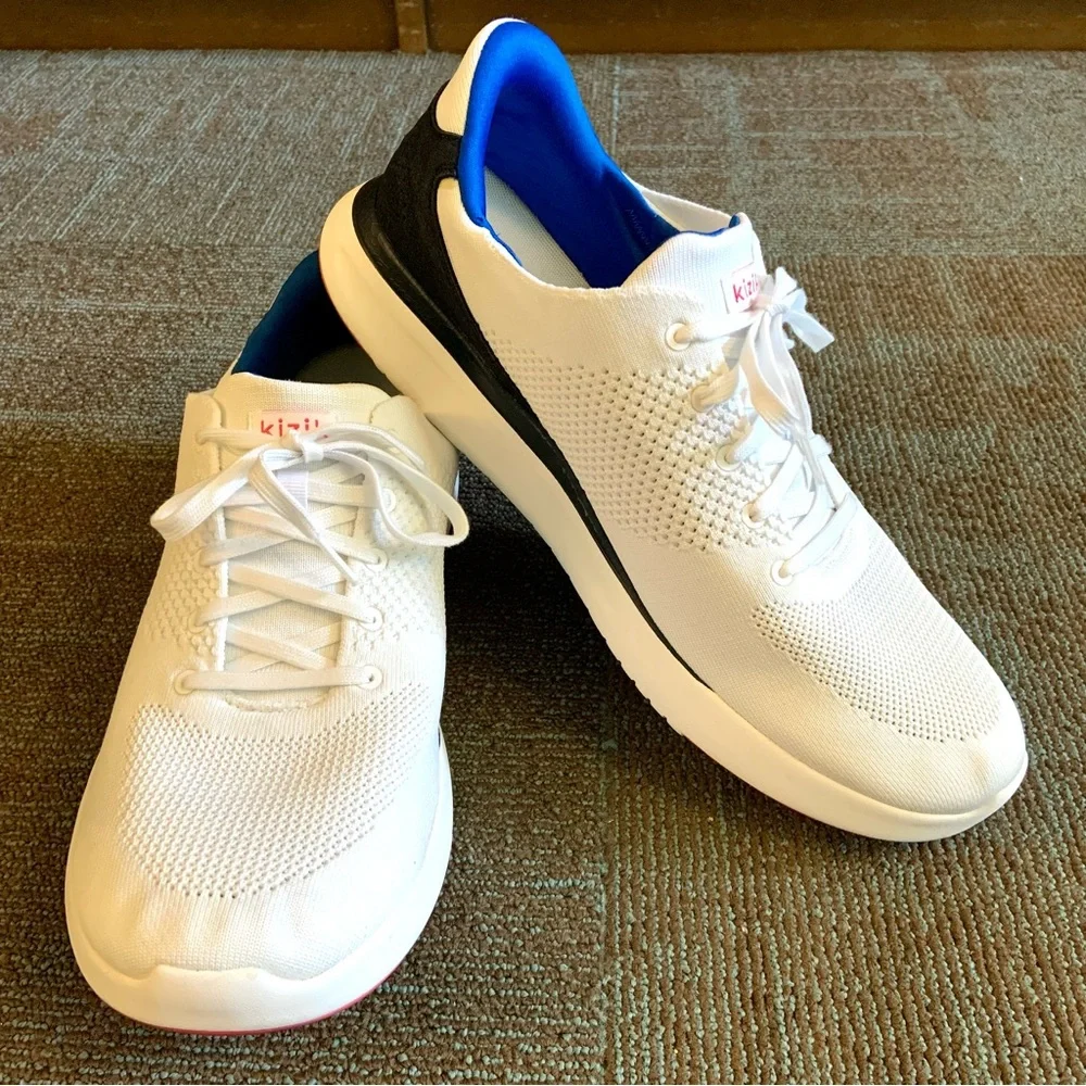 Kizik Men's White Navy Lima Casual Slip On Sneakers, size 15 WIDE 2E Wms 16.5 EE - Picture 1 of 11